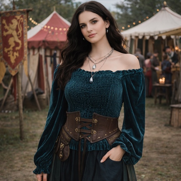 Laundry By Shelli Segal Tops - Laundry by Shelli Segal Teal Velvet Smocked Puff Sleeve Crop Blouse Boho Medium